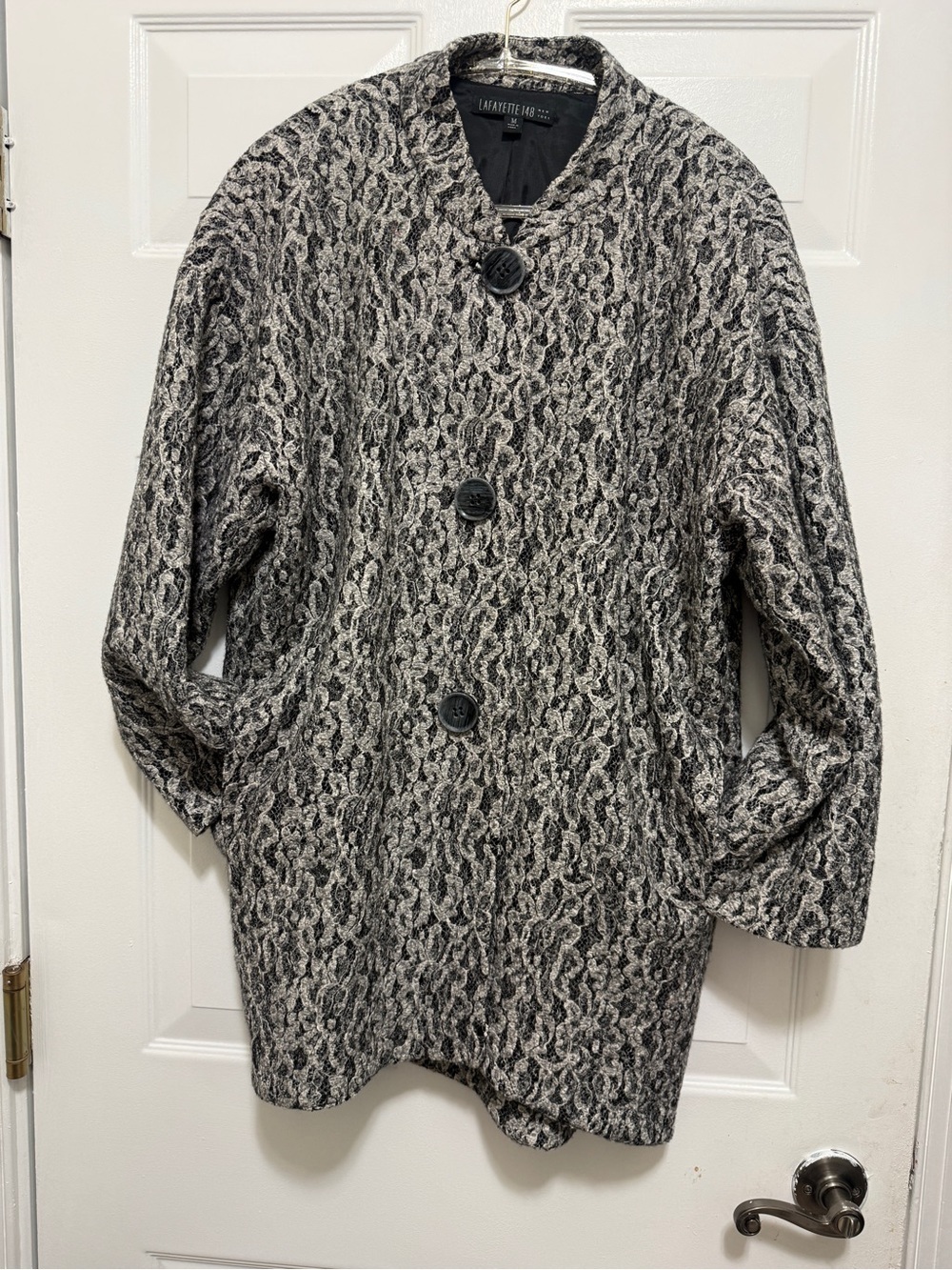 Lafayette 148 Textured Black & Cream Button Coat